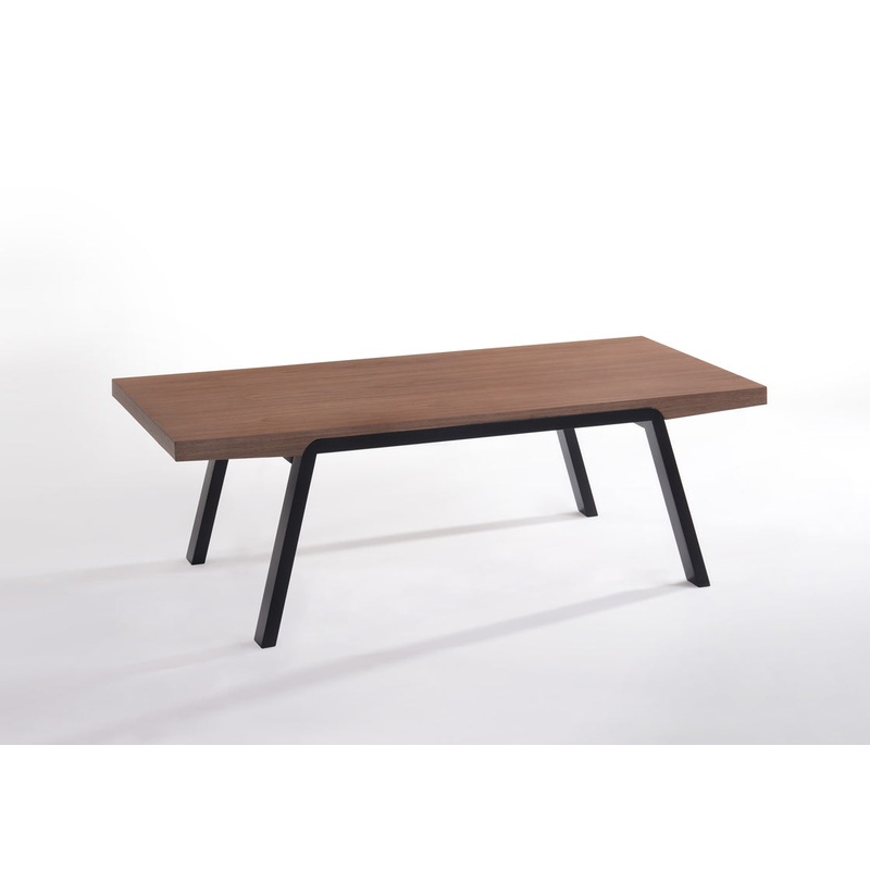 24' Walnut Wood and Black Metal Coffee Table By Homeroots