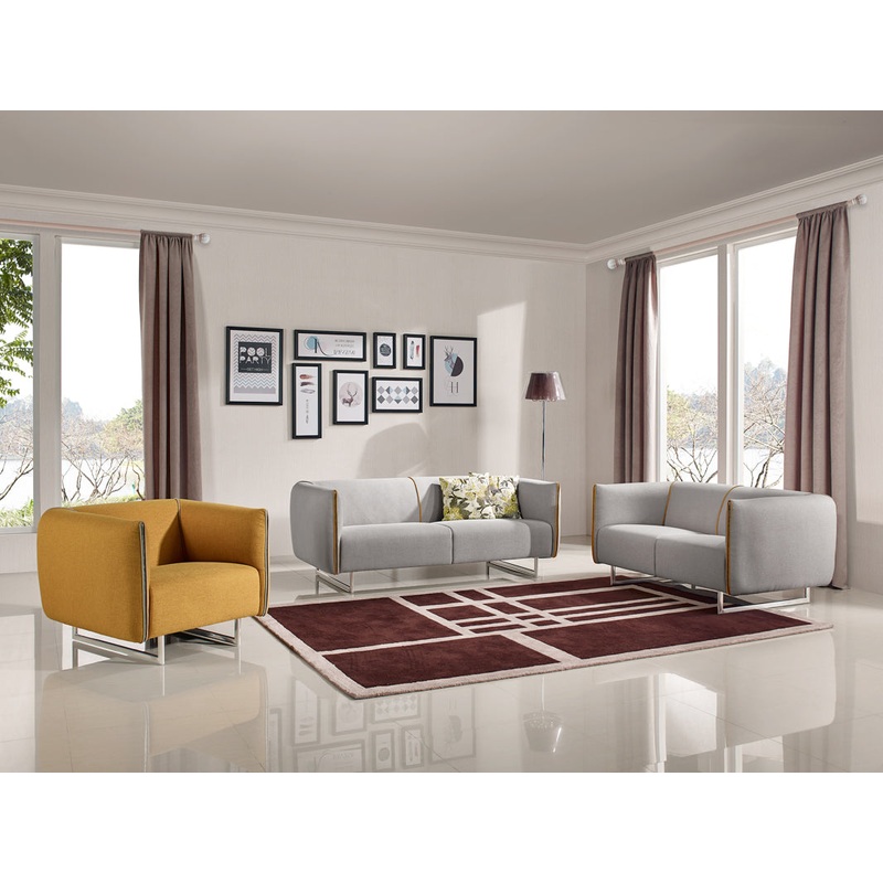 29" Grey and Yellow Fabric Foam Metal and Wood Sofa Set By Homeroots