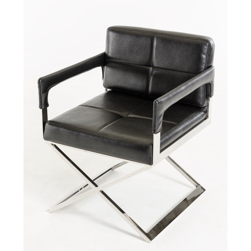 30' Black Bonded Leather and Metal Accent Chair By Homeroots