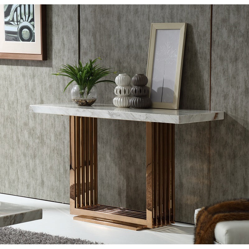30" Rosegold Marble and Metal Console Table By Homeroots