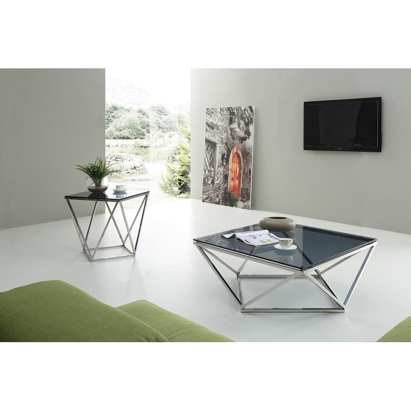 32' Smoked Glass and Stainless Steel Coffee Table By Homeroots