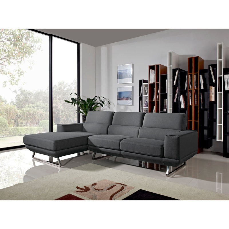 33' Dark Grey Fabric Foam Wood and Steel Sectional Sofa By Homeroots