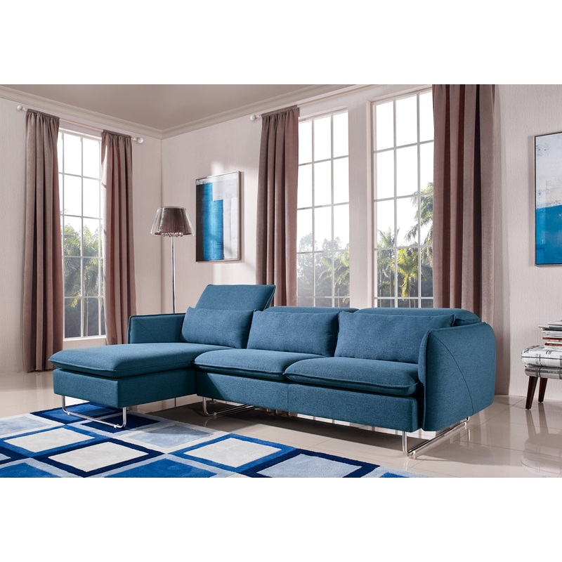 37' Blue Fabric Foam Wood and Steel Sectional Sofa By Homeroots