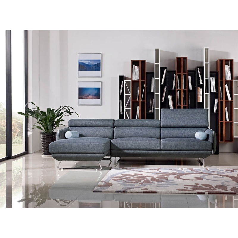 38' Blue Fabric Foam Wood and Steel Sectional Sofa By Homeroots
