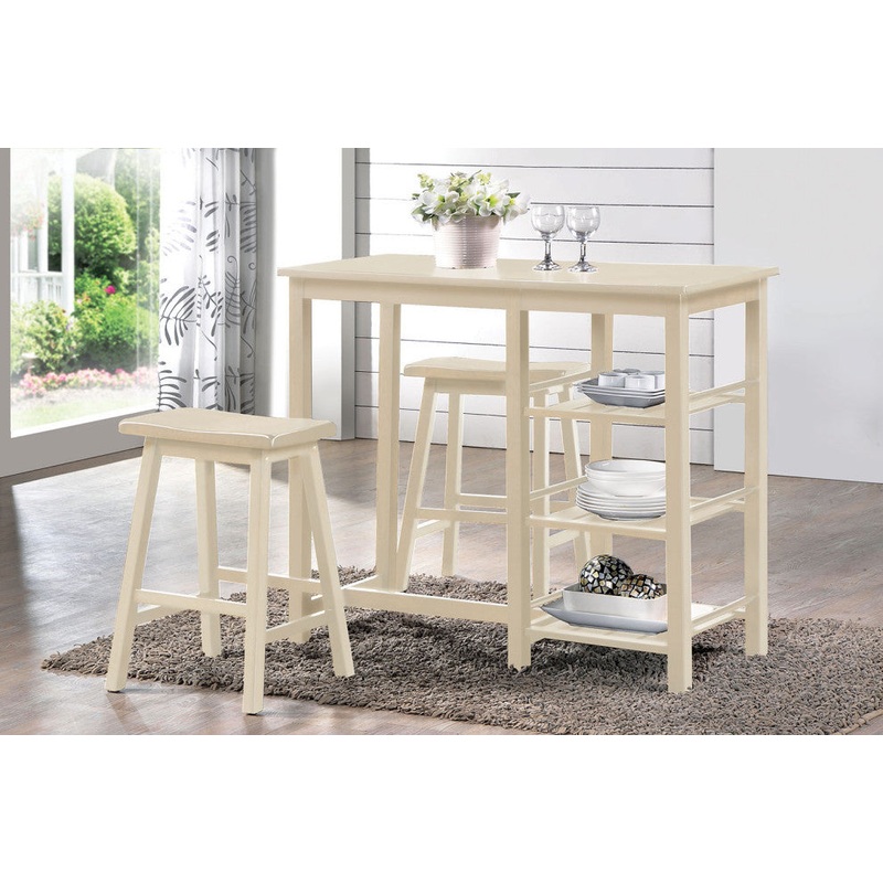 3Pc Pack Buttermilk Rubber Wood Counter Height Set By Homeroots