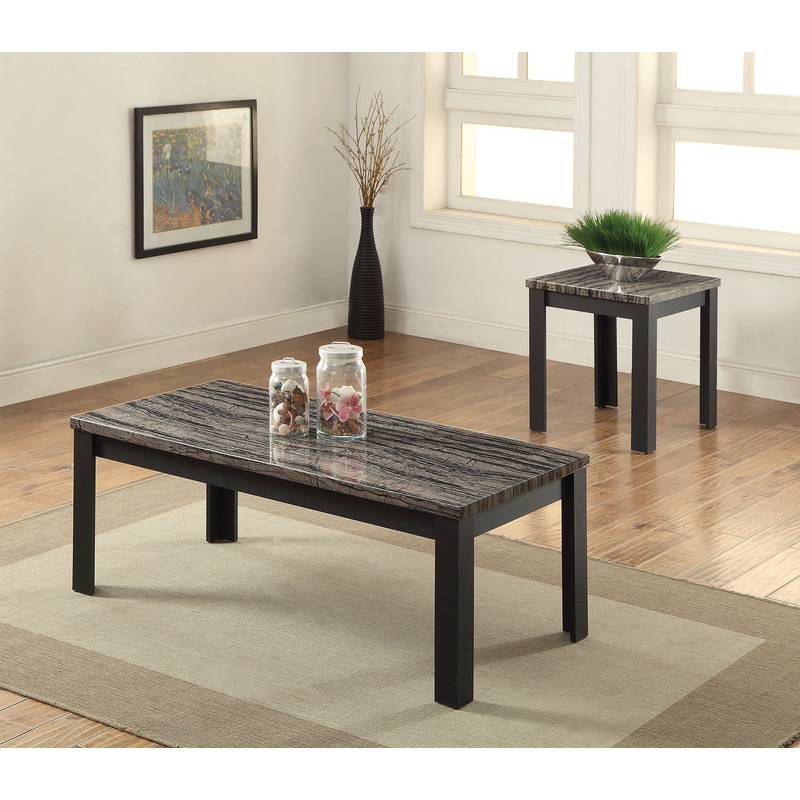 48' X 24' X 18' 2Pc Faux Marble And Black Pack Coffee And End Table Set By Homeroots