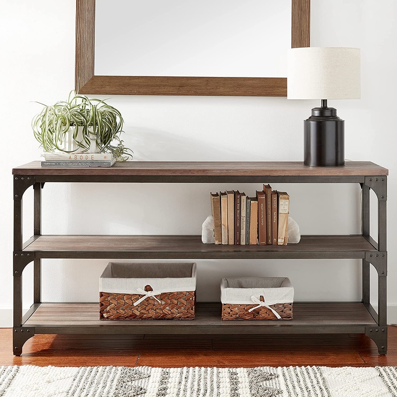 60' Rustic Weathered Oak Console Storage Table By Homeroots