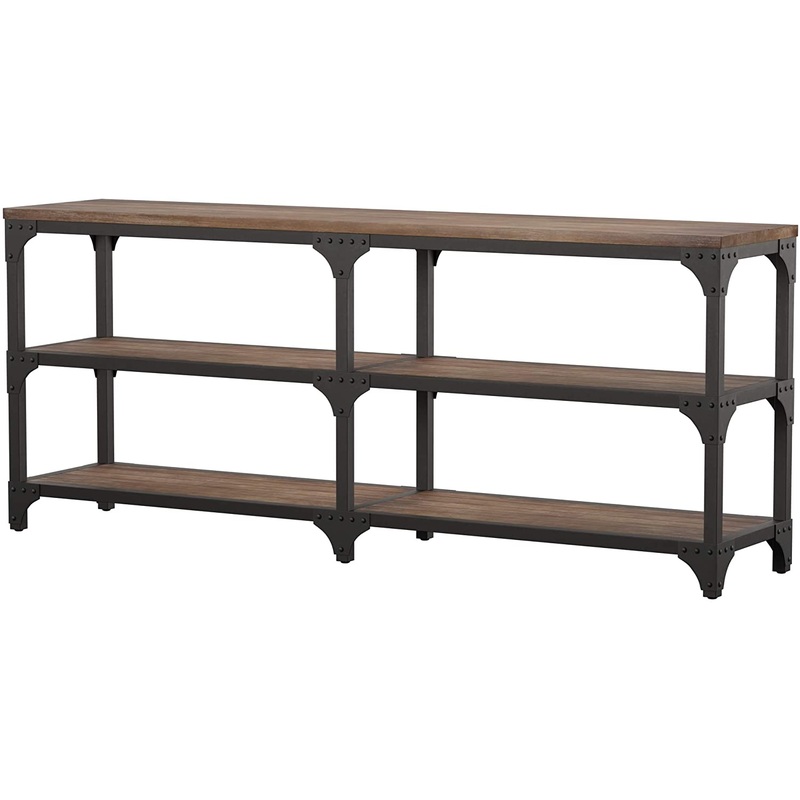 72' Rustic Weathered Oak Finish Console Storage Table By Homeroots