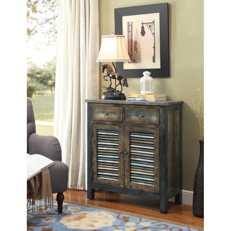 Antique Oak And Teal Wooden Console Table By Homeroots