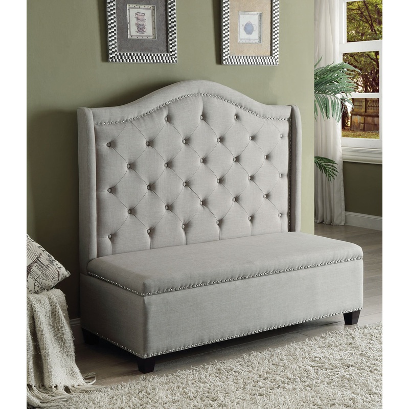 Beige Fabric And Espresso Settee With Storage By Homeroots