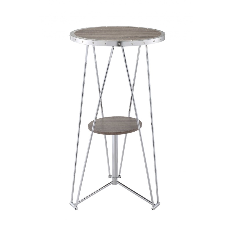 Oak And Chrome Bar Table By Homeroots - 286223