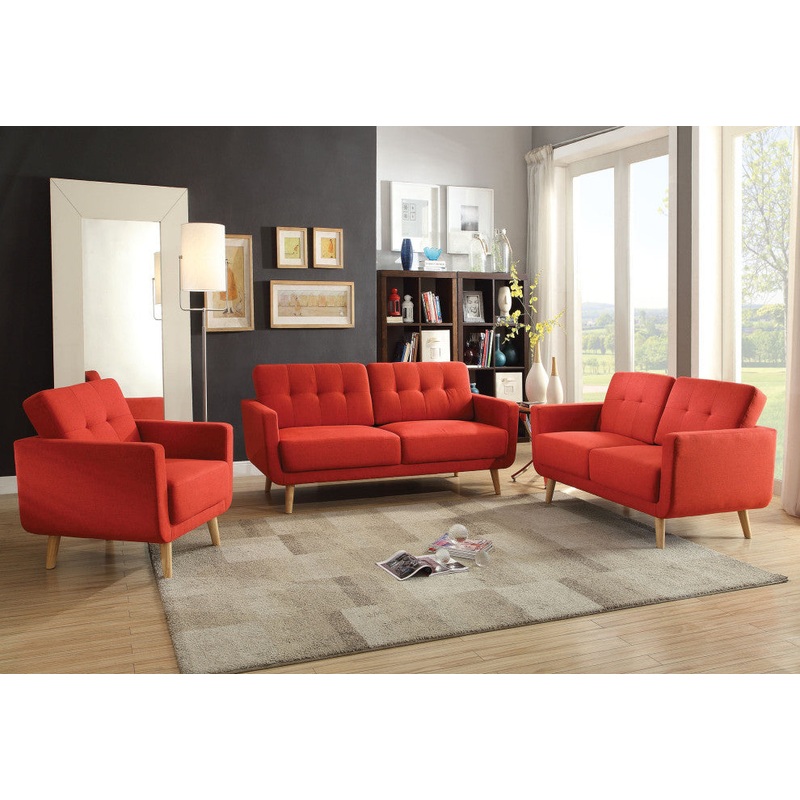 Red Linen Chair By Homeroots - 285663