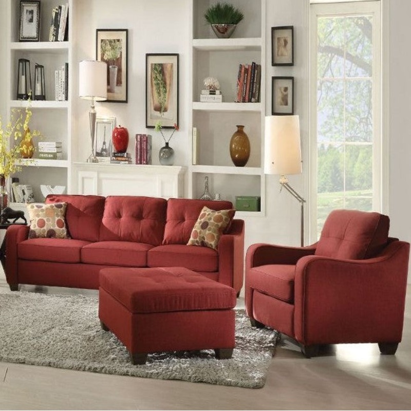 Red Linen Sofa With Pillows By Homeroots