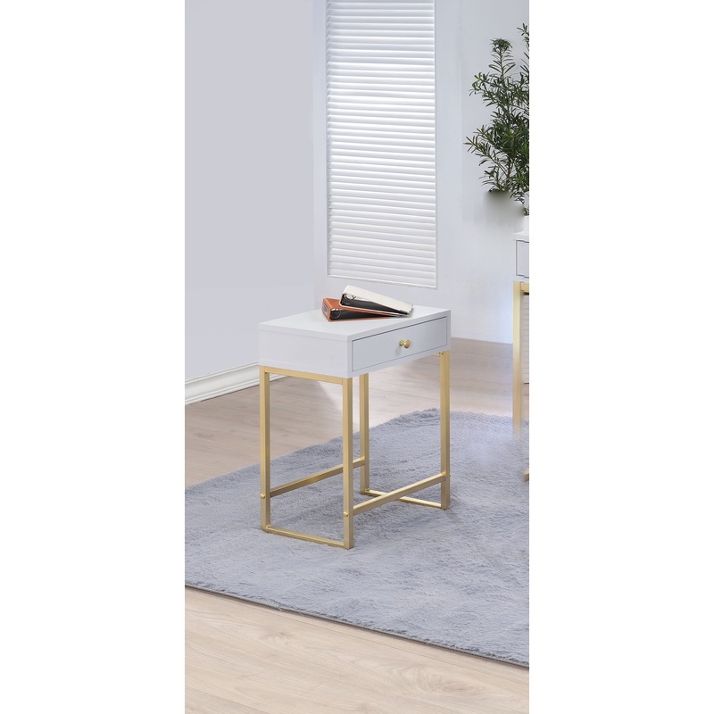 Sleek White and Brass End or Side Table By Homeroots