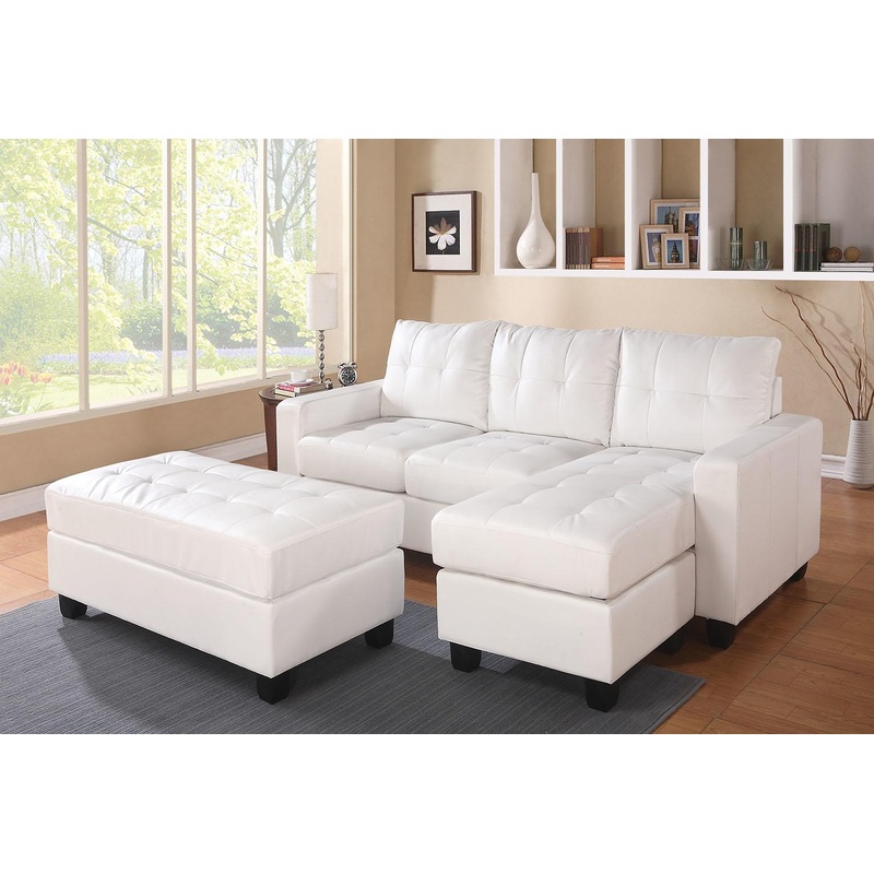 White Bonded Leather Match Sectional Sofa With Ottoman By Homeroots