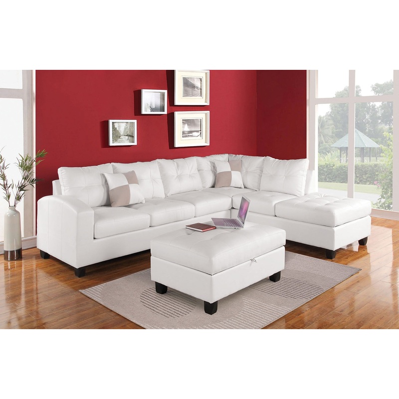 White Bonded Leather Reversible Sectional Sofa With Pillows By Homeroots