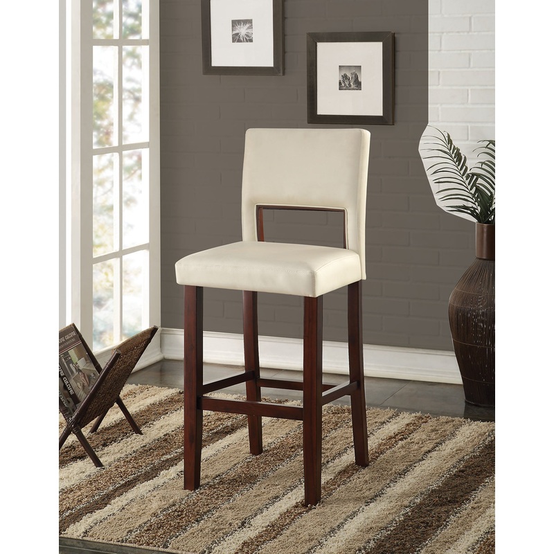 White Faux Leather And Espresso Wooden Bar Chair By Homeroots