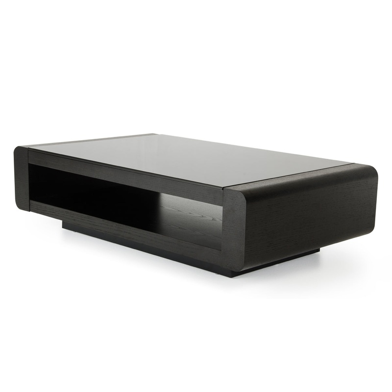 13" Black Oak Veneer and Glass Coffee Table By Homeroots