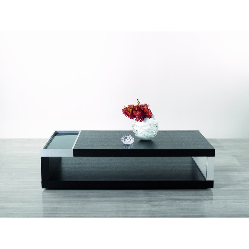 13' Black Oak Veneer Glass and Aluminum Coffee Table By Homeroots