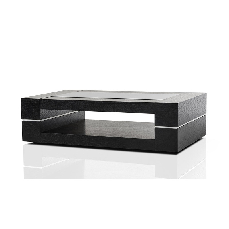14' Black Oak Veneer and Glass Coffee Table By Homeroots