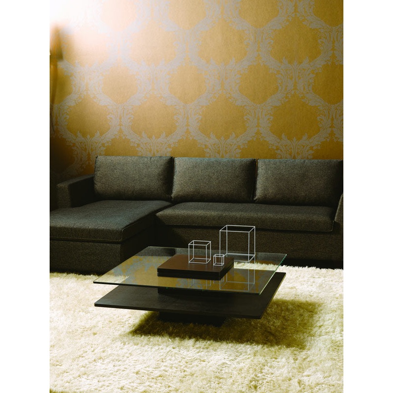 14' Oak MDF Glass and Veneer Coffee Table By Homeroots