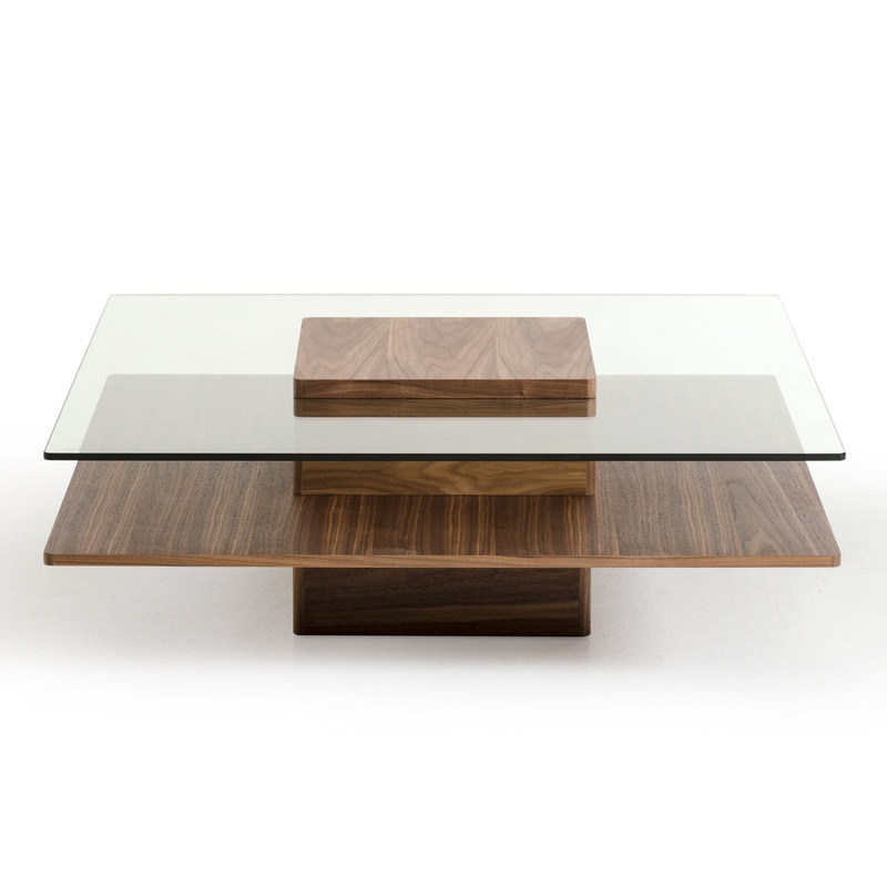 14' Walnut Veneer and Glass Coffee Table By Homeroots
