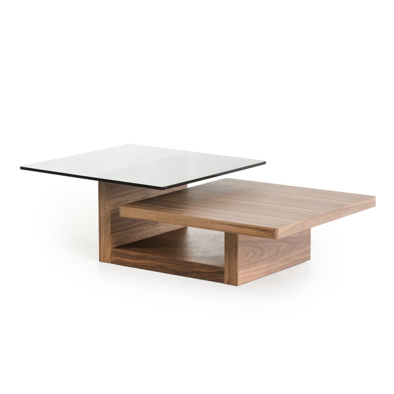 14' Walnut Veneer and Smoked Glass Coffee Table By Homeroots
