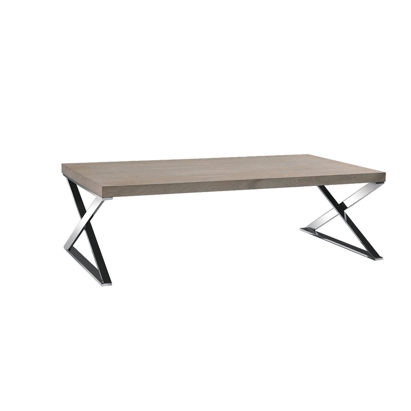 15' Antique Ash Veneer and Steel Coffee Table By Homeroots