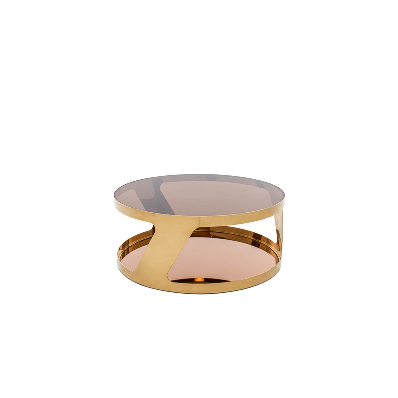 15' Gold Steel and Glass Round Coffee Table By Homeroots
