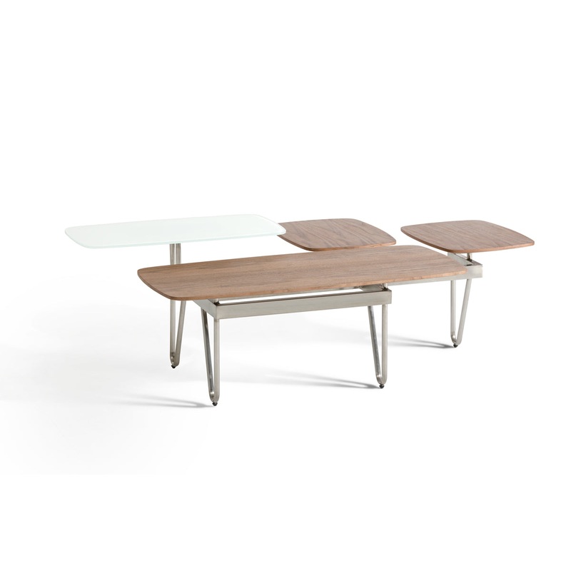 16' Walnut Veneer Metal and Glass Coffee Table By Homeroots - 282733