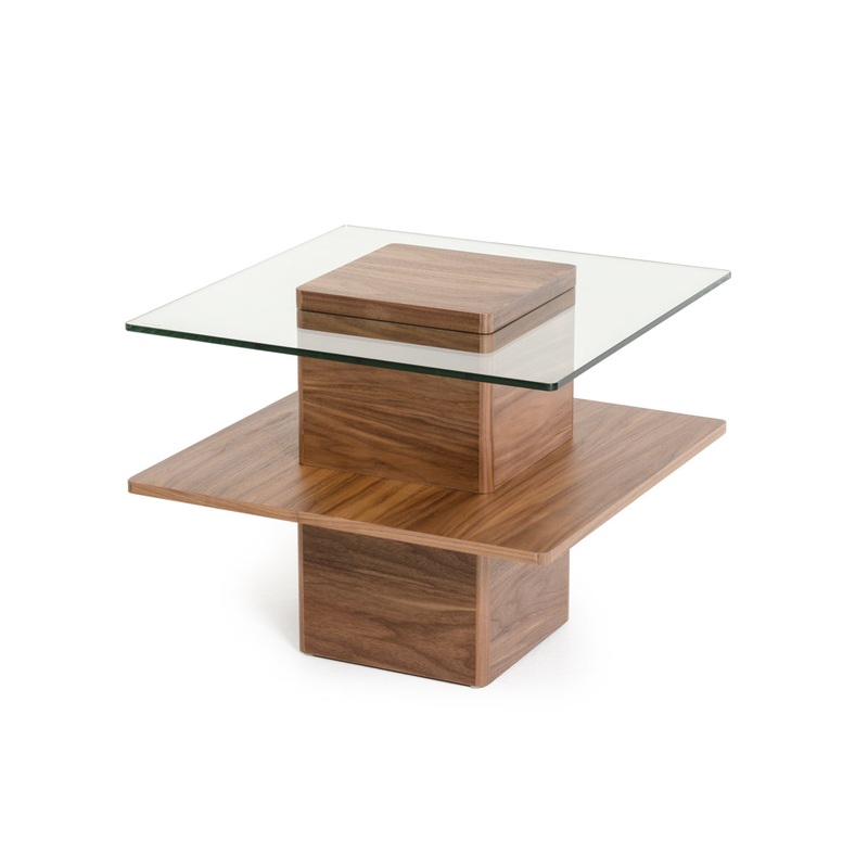 19" Walnut Veneer and Glass End Table By Homeroots