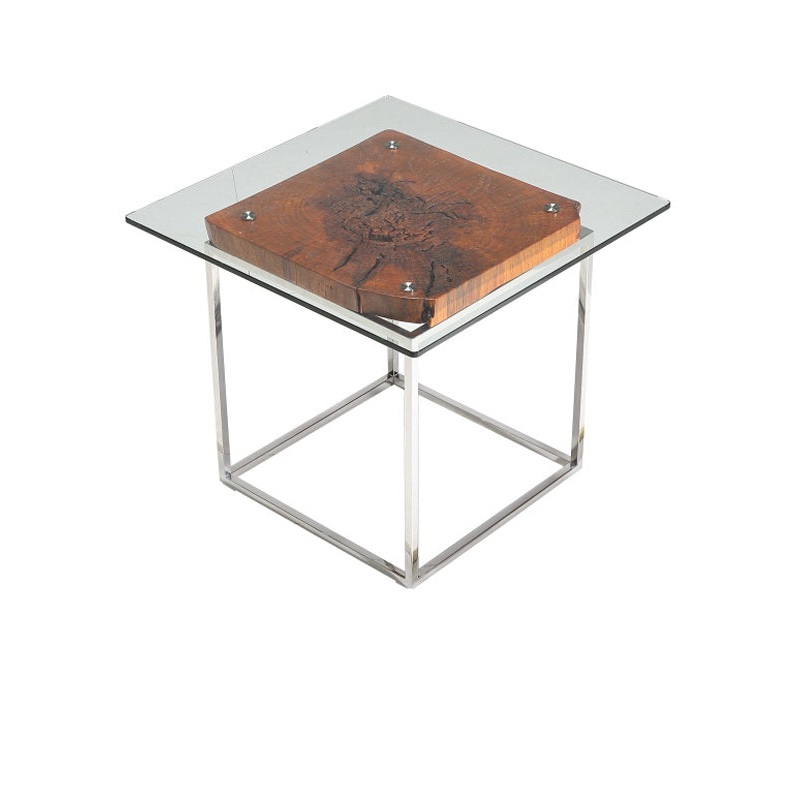 20' Wood Steel and Glass Tree Root End Table By Homeroots
