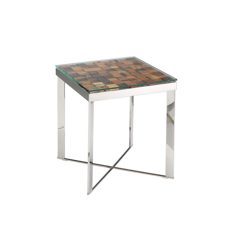 22' Wood Steel and Glass End Table By Homeroots