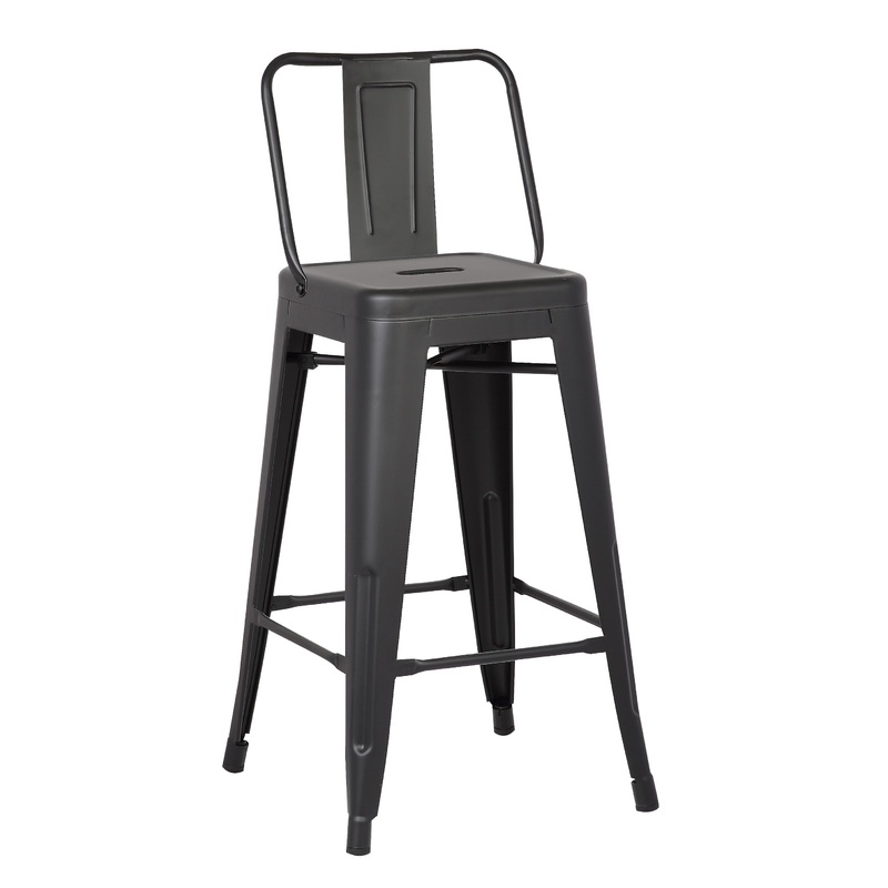 30" Matte Black Metal Barstool with Back In A Set of 2 By Homeroots