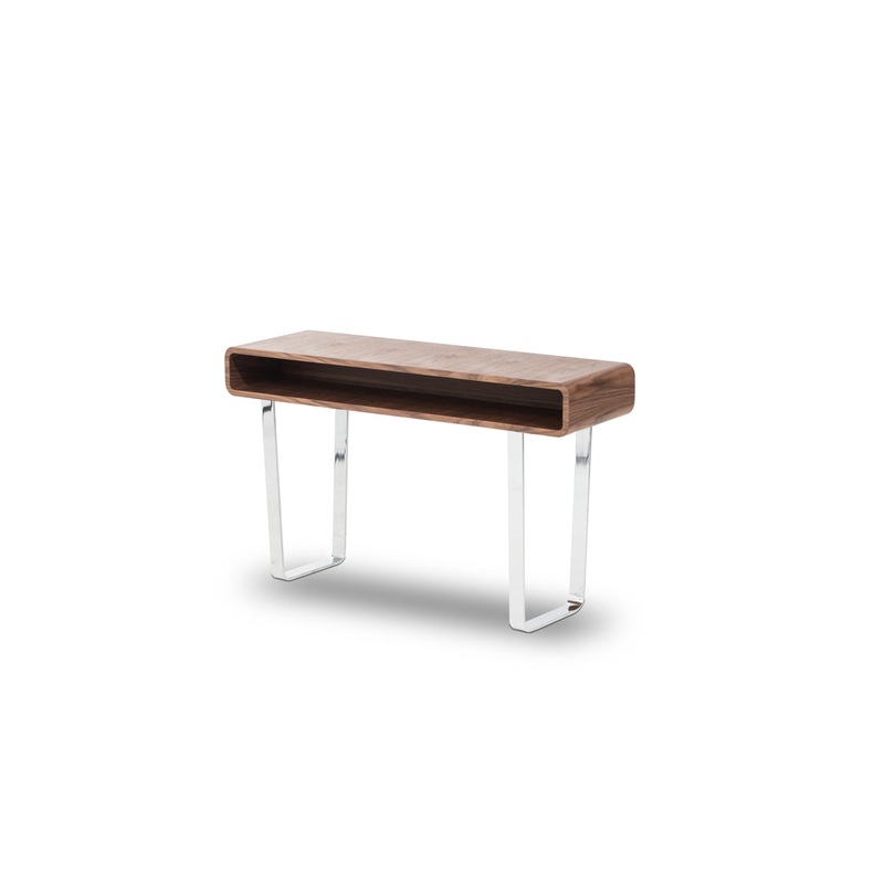 30' Walnut Veneer Steel and MDF Console Table By Homeroots