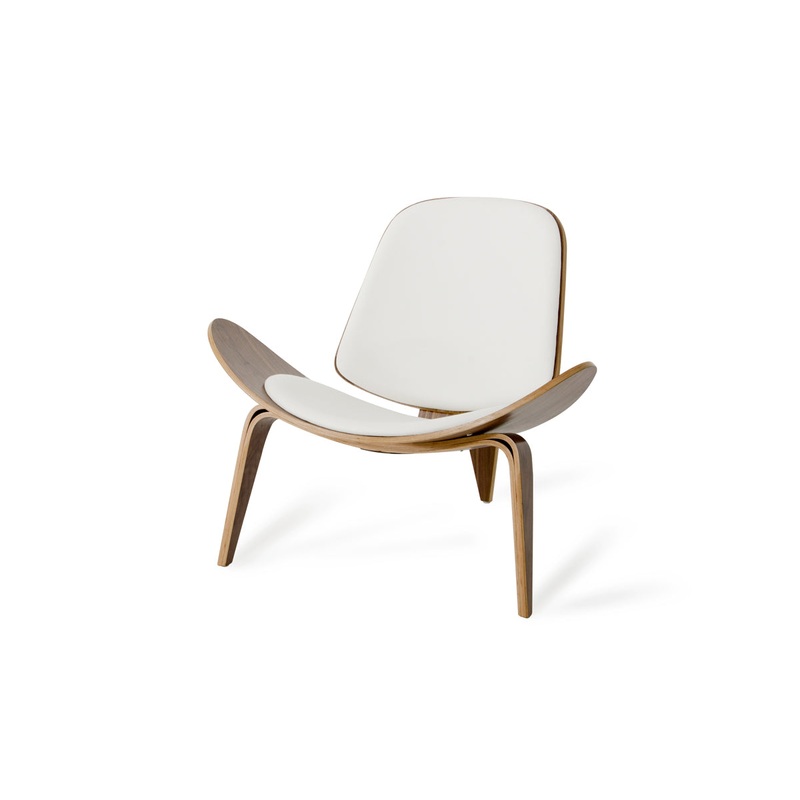 30' Walnut Wood and White Leather Accent Chair By Homeroots