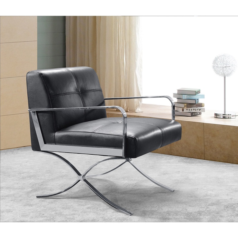 31' Black Leather and Steel Lounge Chair By Homeroots