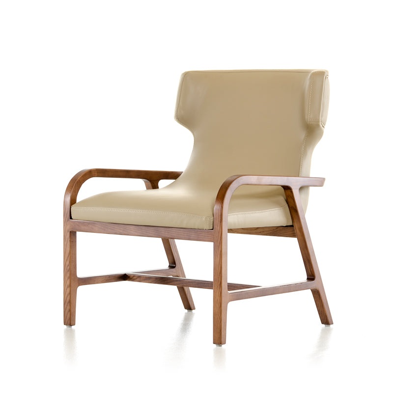32' Walnut Wood and Taupe Leatherette Accent Chair By Homeroots