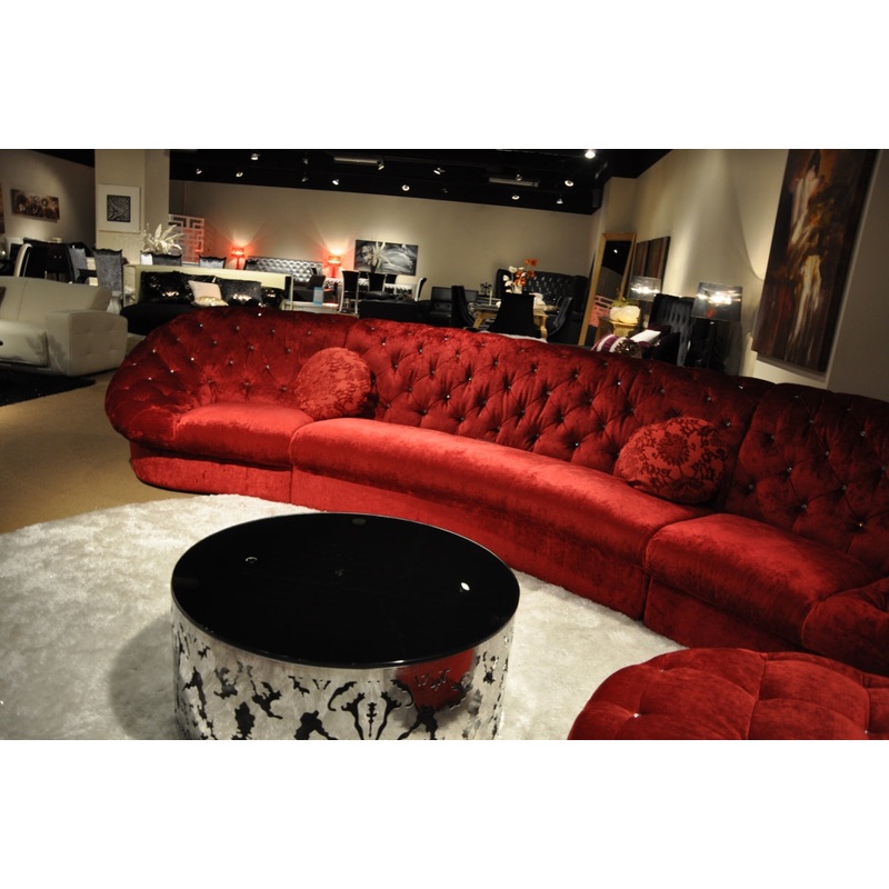 35' Red MDF and Velour Sectional Sofa By Homeroots