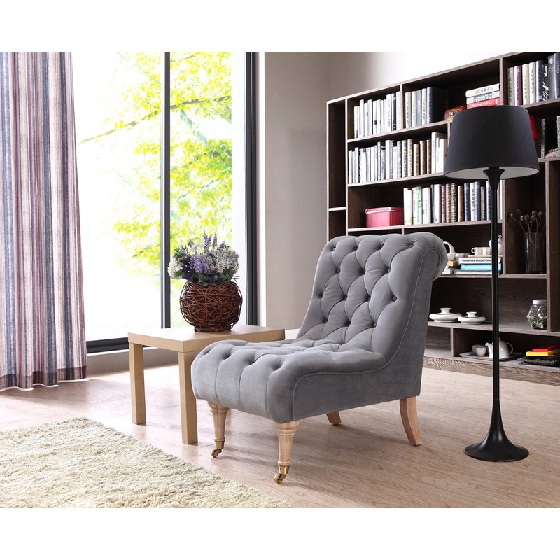 36' Grey Foam Wood and Velour Tufted Accent Chair By Homeroots