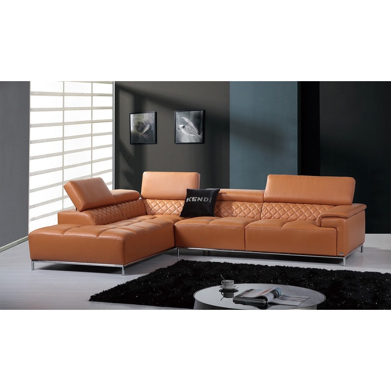 36' Orange Leather Foam Metal and Wood Sectional Sofa By Homeroots