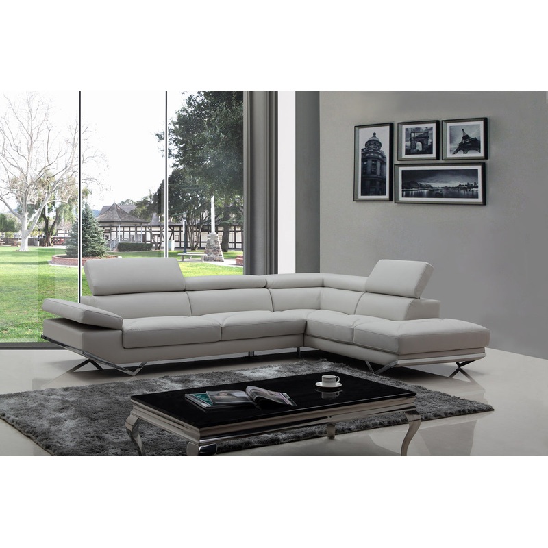 37' Light Grey Eco Leather Foam Wood and Metal Sectional Sofa By Homeroots