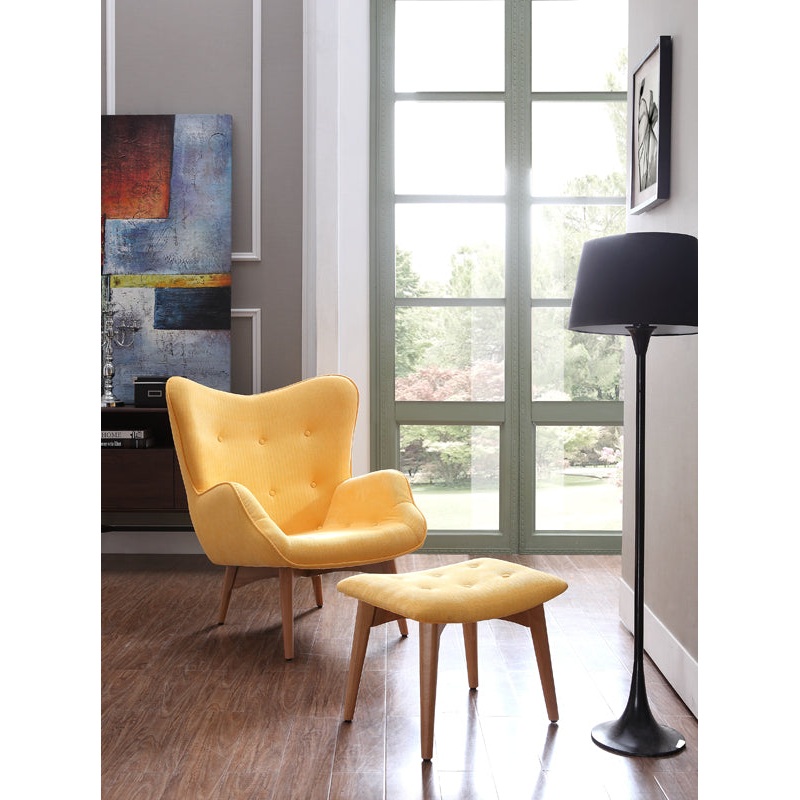 38' Yellow Fabric and Wood Tufted Chair and Ottoman By Homeroots