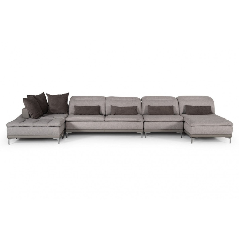 39' Grey Fabric Foam Wood and Stainless Steel Sectional Sofa By Homeroots