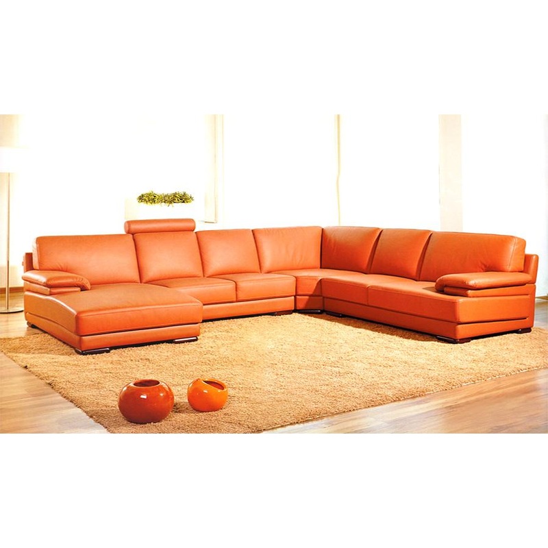 39' Orange Leather and Wood Sectional Sofa By Homeroots