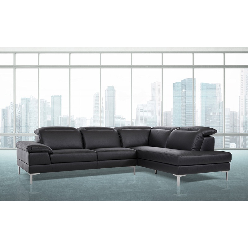 48' Black Eco Leather Wood Steel and Foam Sectional Sofa By Homeroots