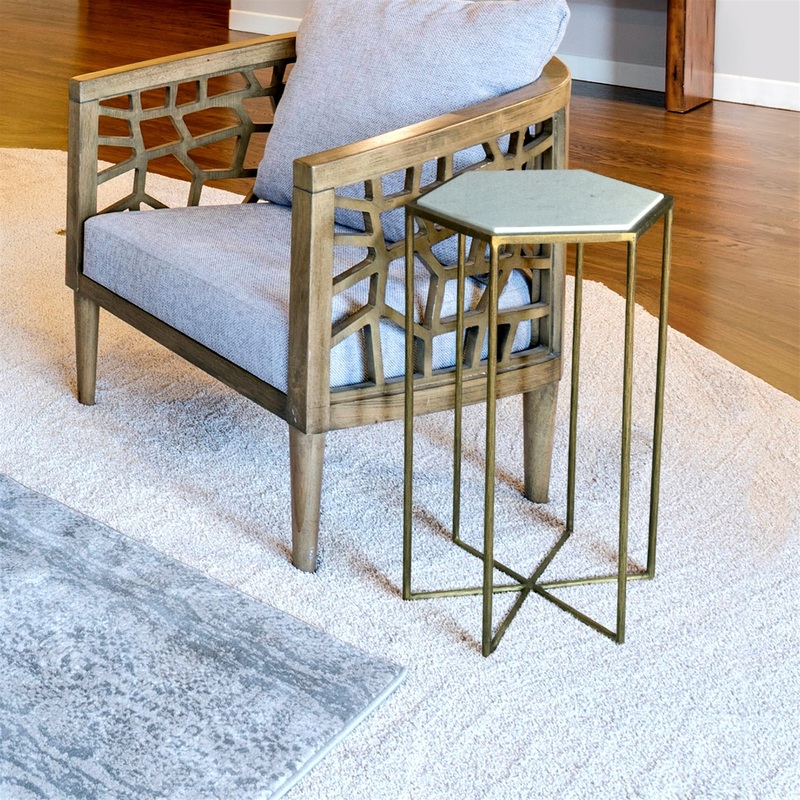 Apex Side Table, Brass & White Marble By HomArt