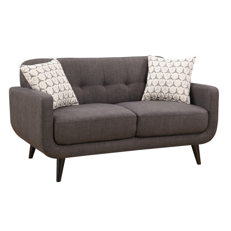 Charcoal Mid-Century Polyester Fabric Love Seat By Homeroots