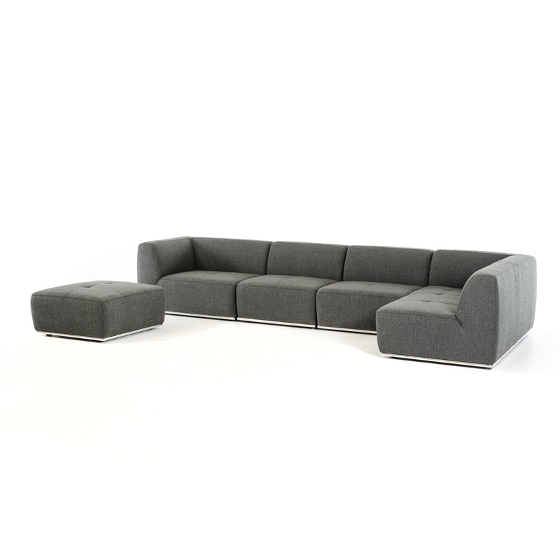 Gray Modular 5 Piece Sectional with Ottoman By Homeroots