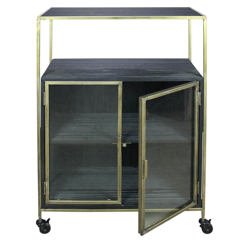 Hendrik Rolling Cart, Wood & Brass By HomArt